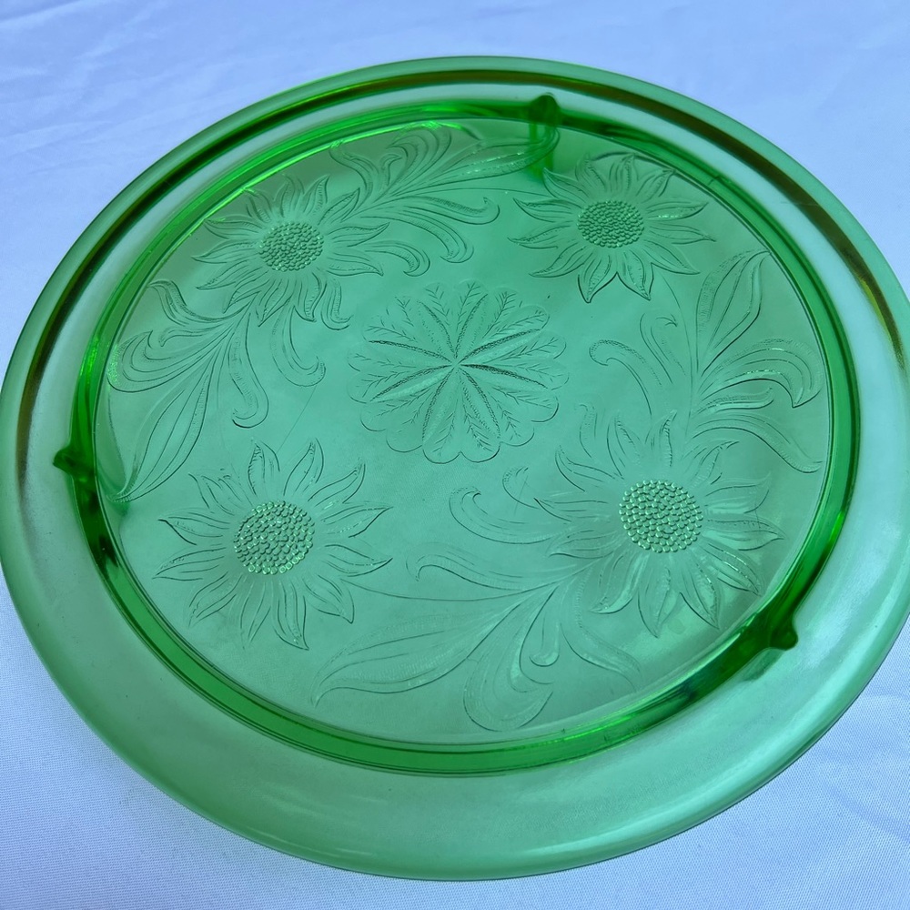 Depression Glass Sunflower Jeanette Glass 1930 Green Depression Glass Cake Plate